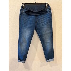 SONG Maternity Skinny Jeans Medium Wash Over Belly Band Cuffed Blue Denim Size M